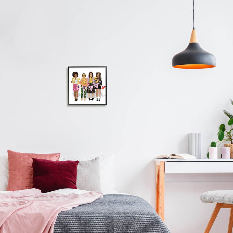 «Ba-742», encadré «filles règle inspiré sur bois» par Saba Rauf, impression, Giclée encadrée noir minuit