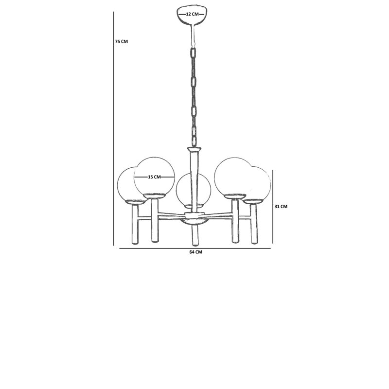 Lustre, 5 lumières, Gris / Noir, H 29,48 po x l 5,9 po x P 5,9 po