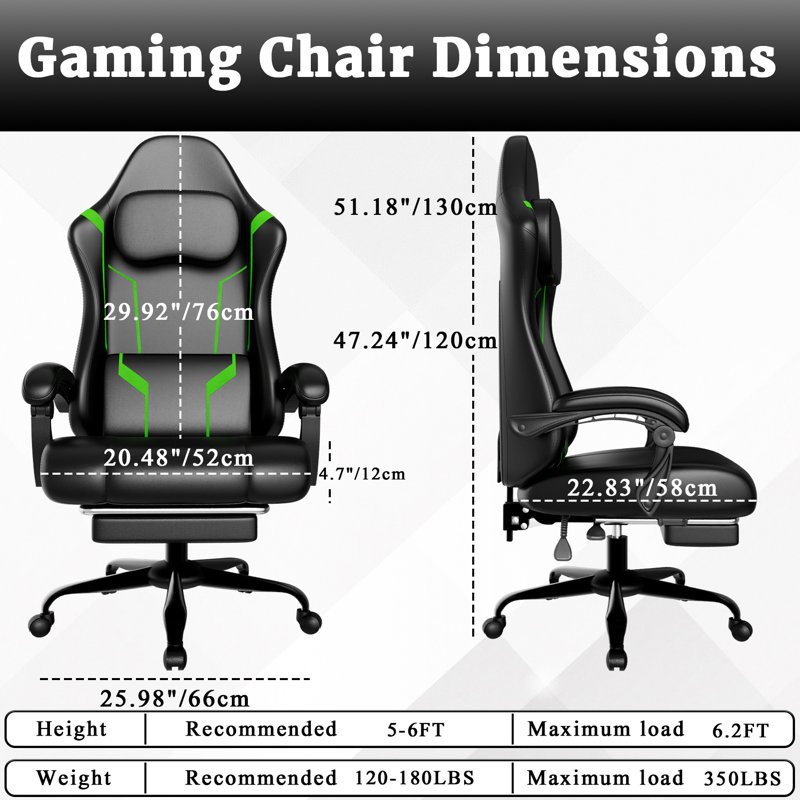 Ergonomic Gaming Chair, Video Game Chair With Pocket Spring Cushion And Footrest, Height Adjustable Computer Chair With Swivel Seat And Headrest