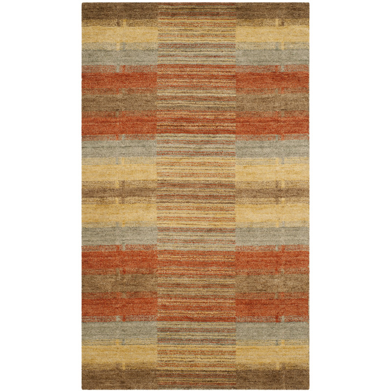 Frann Striped Handwoven Flatweave Wool Brown/Orange/Yellow Area Rug, Rectangle 3' x 5'