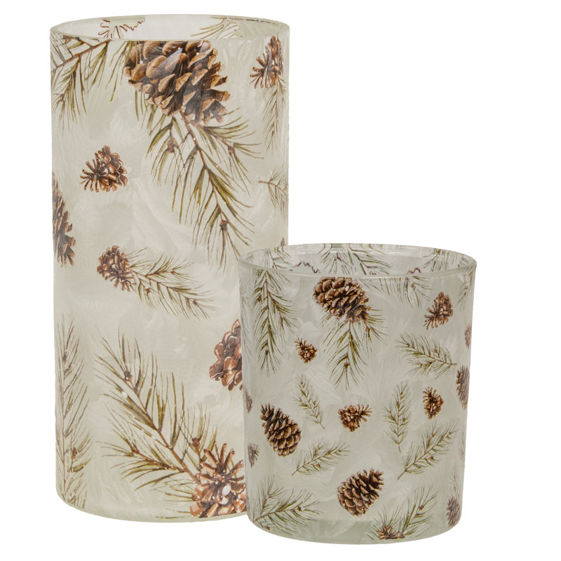 2/Set Frosted Glass Woodland Pine Pillar Holders