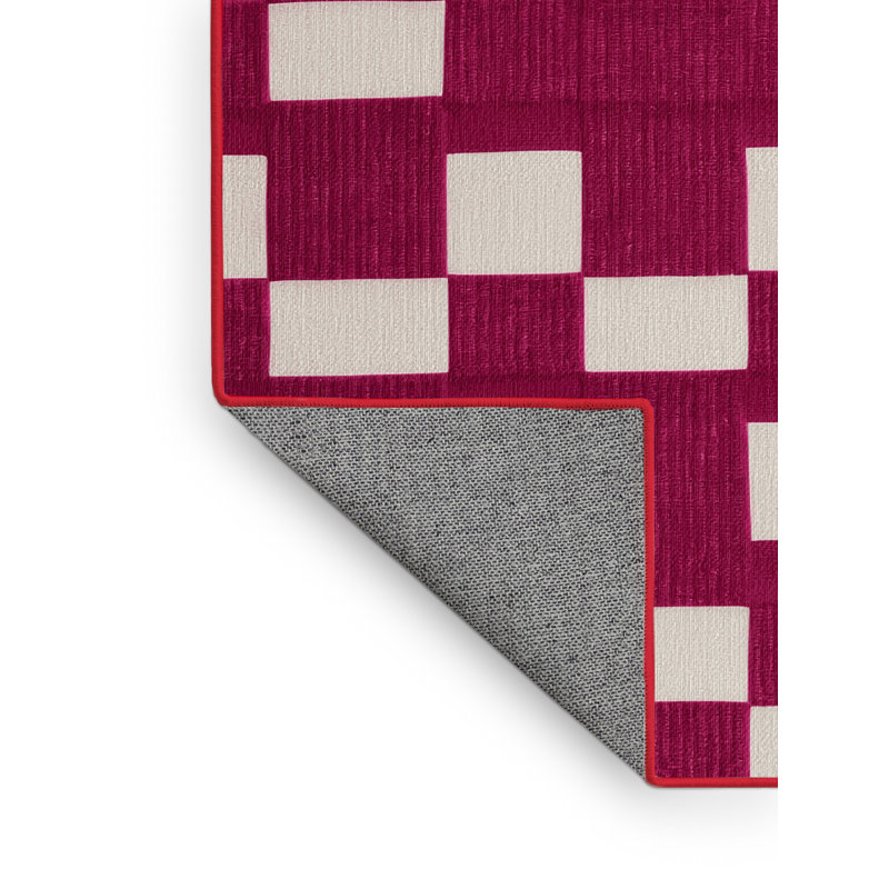 Machine Washable Checkered Red Area Rug