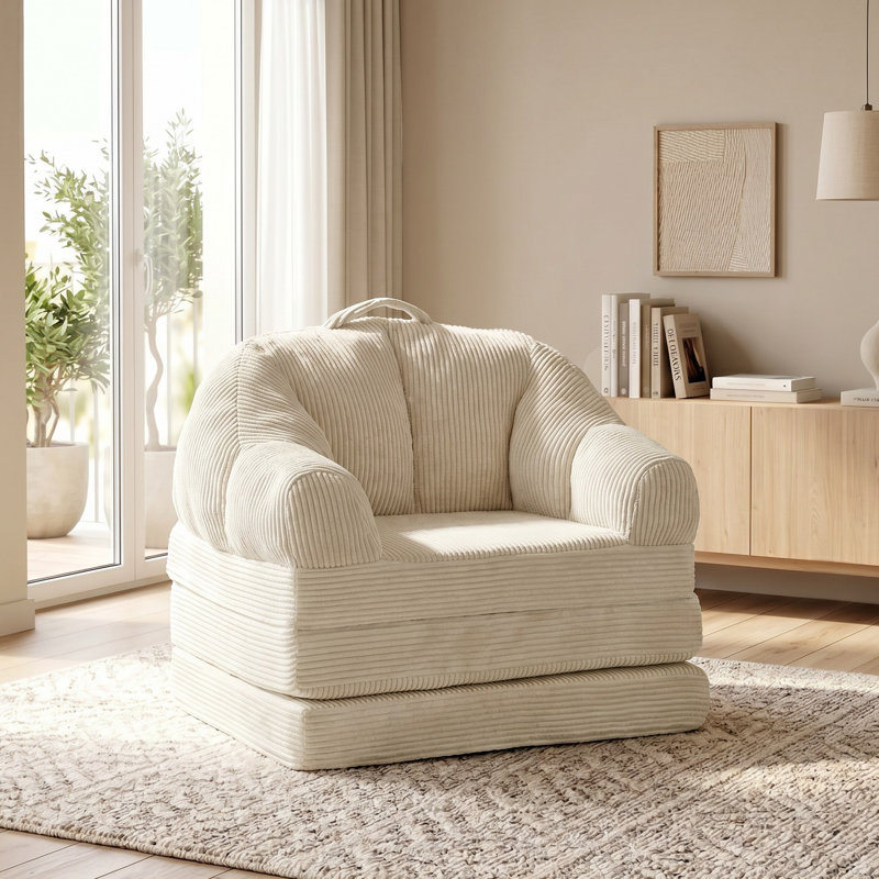 Fauteuil demi-tonneau rembourré d'appoint convertible, Velours côtelé beige