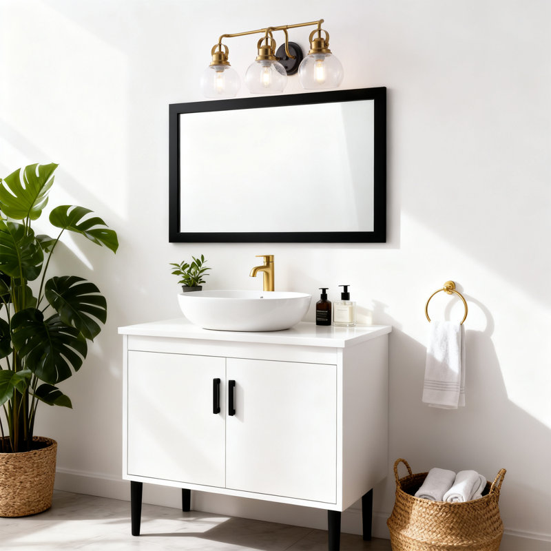 Gilbertson Metal/Seeded Glass Vanity Light, 3 Lights, Brass Gold/Oil Rubbed Bronze