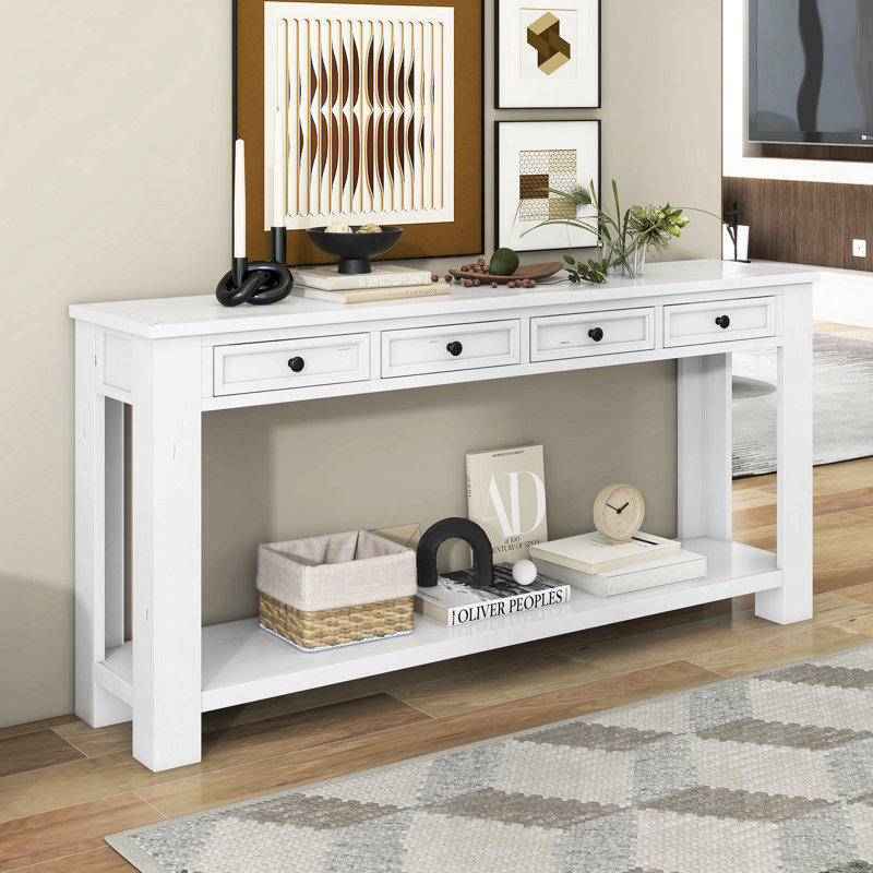 Console Table/Sofa Table With Storage Drawers And Bottom Shelf For Entryway Hallway, Antique White