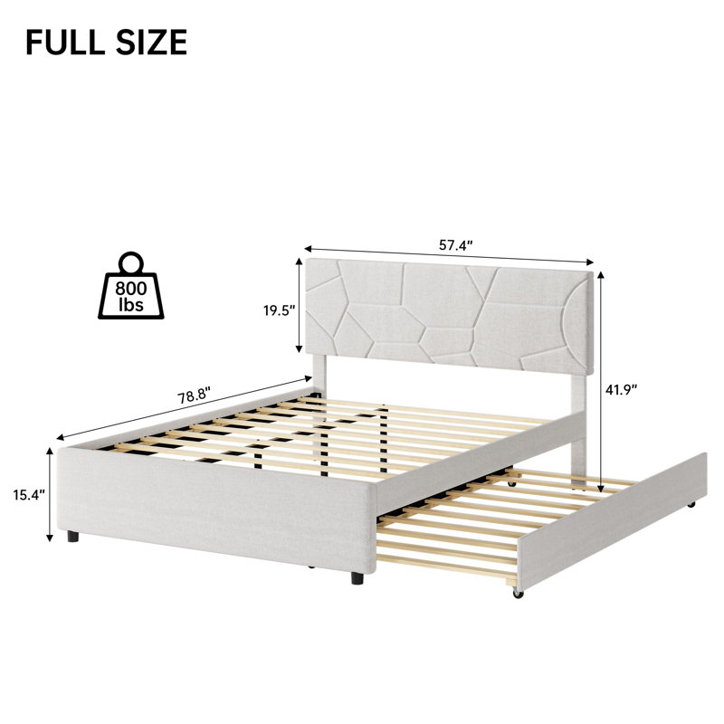 Structure de lit plateforme double / grand tapissier, lit escamotable avec tête de lit, Double