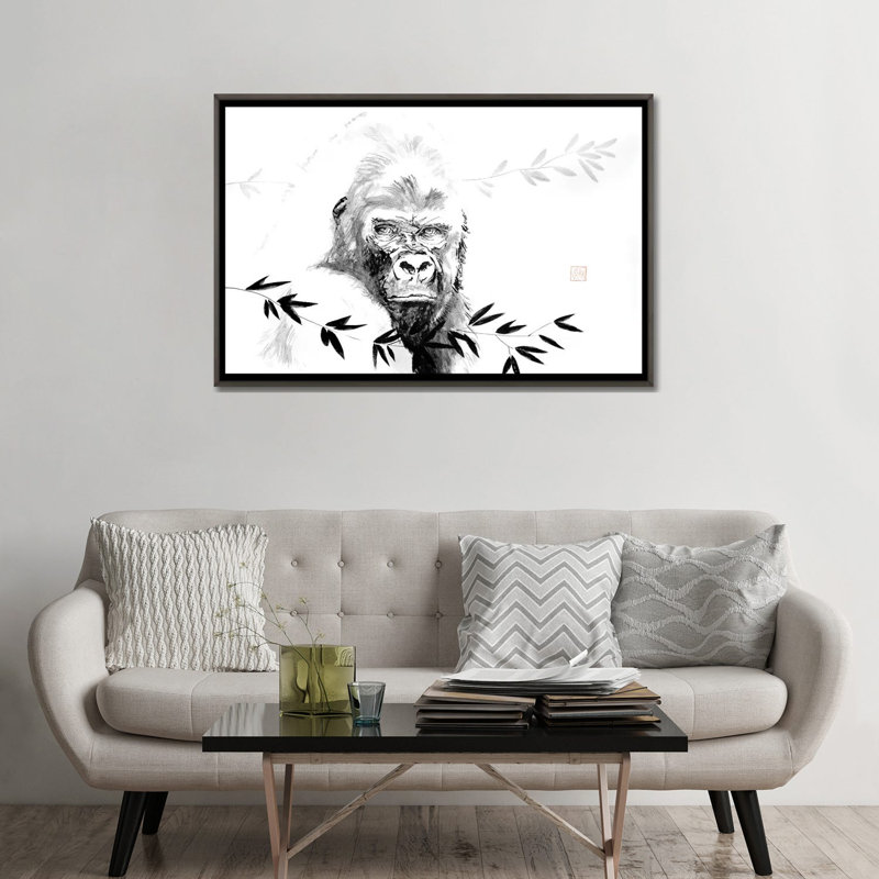 Gorilla Beringei Beringei - Wall Art Print - Wrapped Canvas, 48" x 32", Framed Canvas, Grey