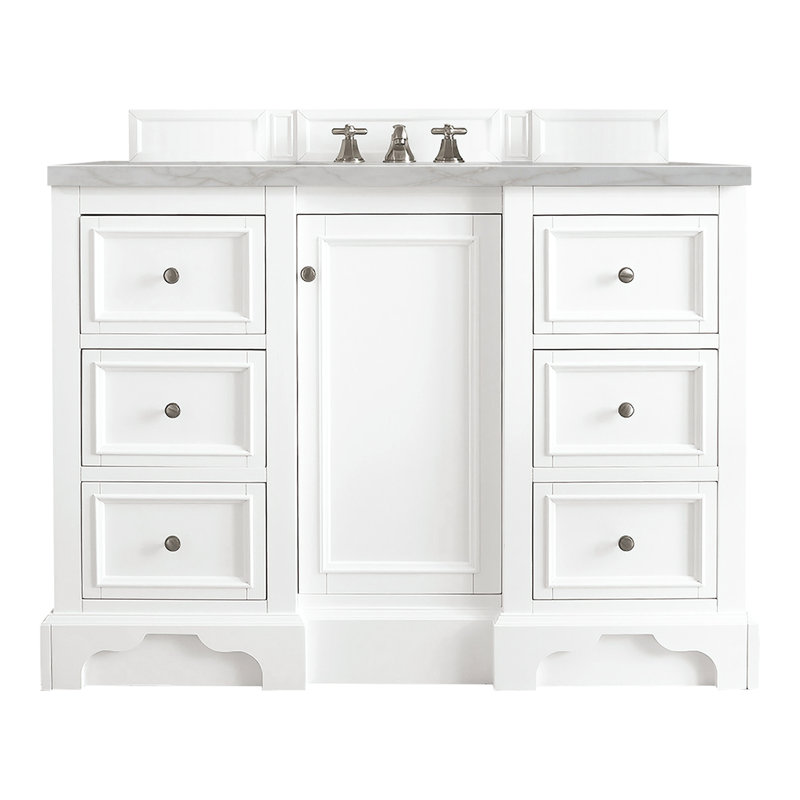 De Soto 48'' W Single Vanity, Bright White, Carrara White Marble, 8" Widespread