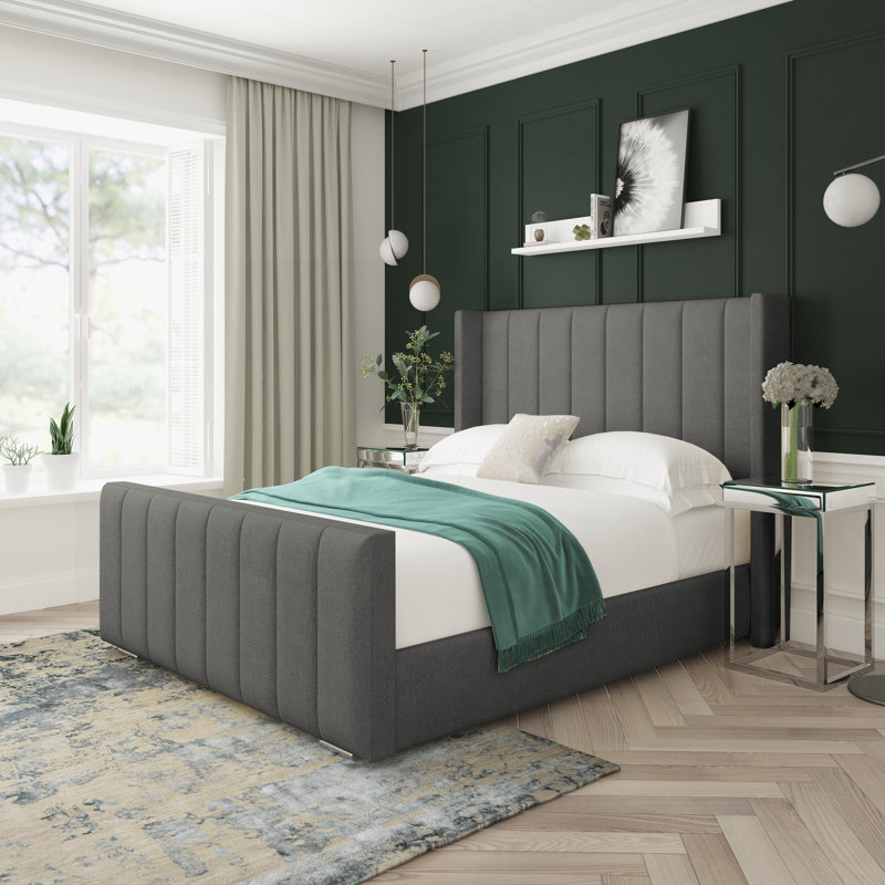 Willow Wool Upholstered Ottoman Bed Frame, Double (4'6), Pewter