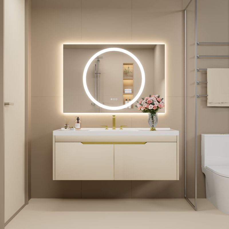 Dimmable LED Bathroom Mirror with Lights, 48" x 32"