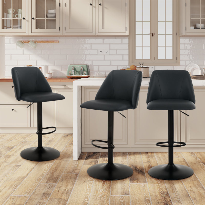 Tabouret de bar et de comptoir pivotant rembourré à hauteur réglable avec repose-pieds, 3, Noir