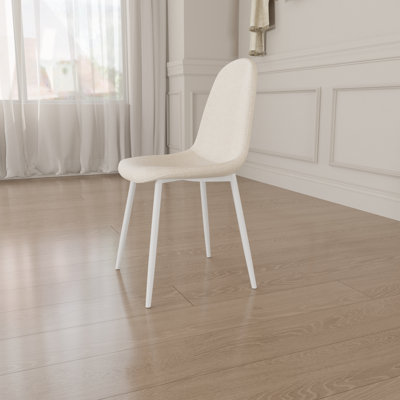 Ensemble de 4 chaises de salle à manger modernes, revêtues de lin avec un design en forme de cuillère et des pieds en métal