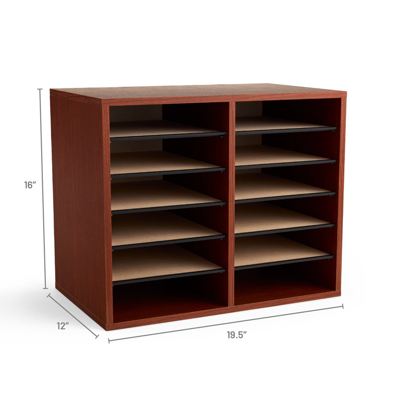 Cherry Laminate 12-Compartment Adjustable Literature Sorter