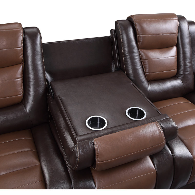 Canapé moderne de luxe inclinable double avec supports centraux, Brun