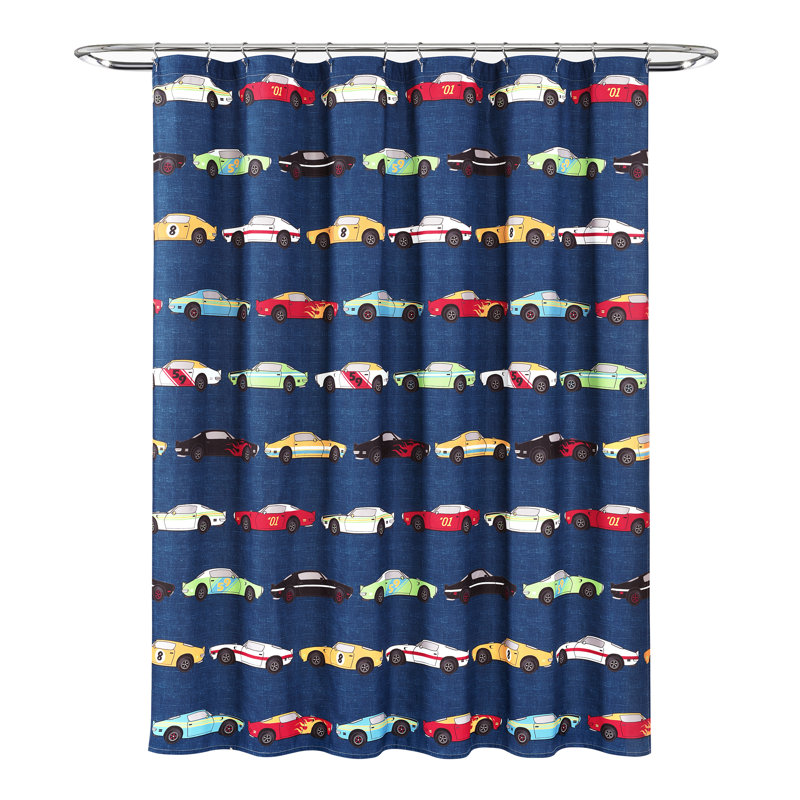 Rideau de douche simple voiture de course, Bleu/orange