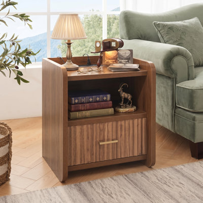 24" High 20" Wide Wood Nightstand with Charging Station and Drawer