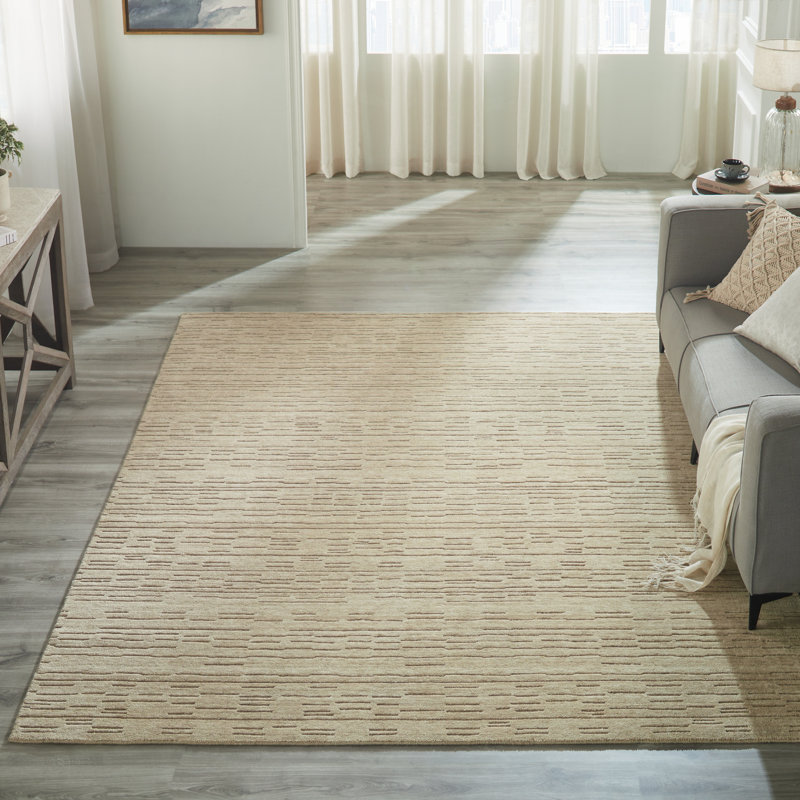 Tapis gris clair en laine Luxe, Rectangle 3 pi 6 po x 5 pi 6 po, Tan