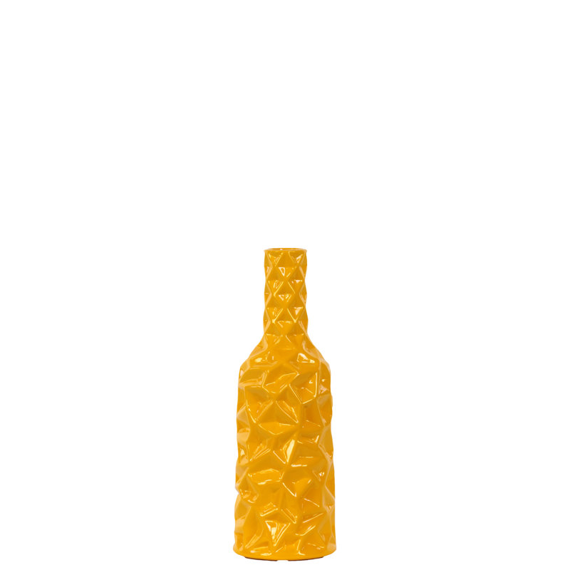 Urban Trends Wrinkled Ceramic Round Bottle Vase - Yellow 12"