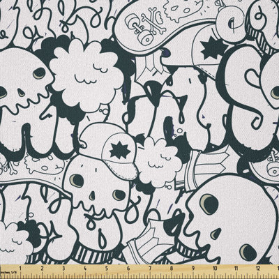 Daviah Skull and Skateboard Doodle Cool Graffiti Multi-Purpose Fabric