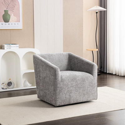Stylish 360 Swivel Armchair In Gray With High Sponge Chenille - Add Style To Your Leisure Area