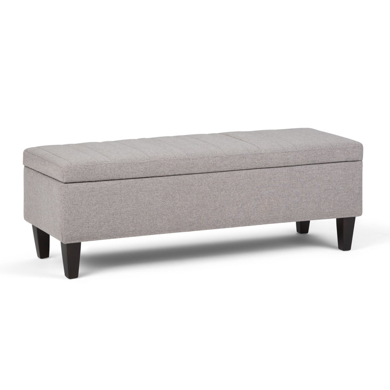 Gray Cloud Linen Rectangular Storage Ottoman with Lift-Up Lid