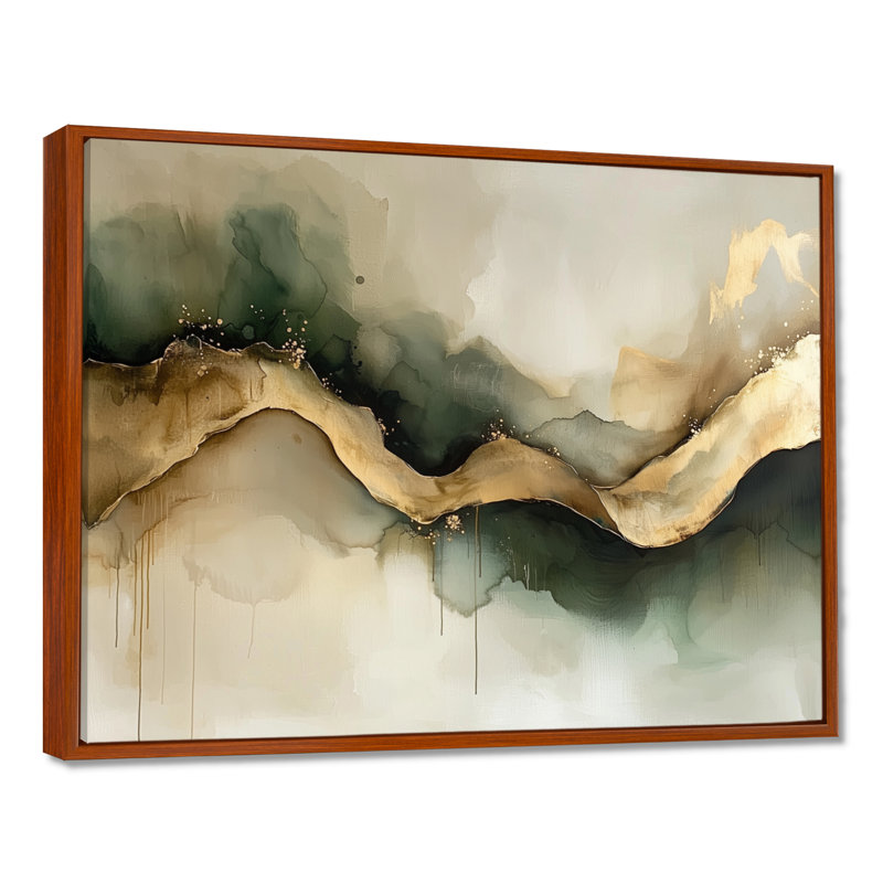 Abstrait encre liquide abstraite Fight Of Emerald II - Art abstrait encre liquide, H 30 po x l 40 po, Brun, Cadre flottant