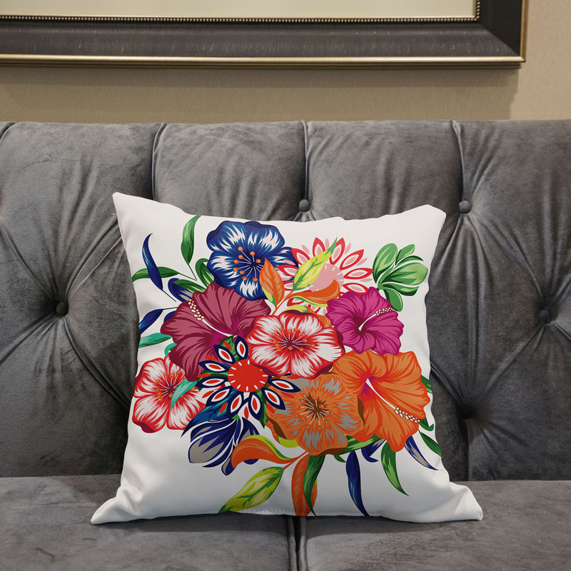 Housse et insert de coussin décoratif en polyester , 18 po x 18 po, Orange/Blanc