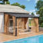 Pavillon de jardin mural à toit rigide de 12 pi x 10 pi avec toit en polycarbonate et rideaux d'intimité amovibles