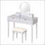 Ensemble de coiffeuse de luxe avec miroir rond, hauteur réglable, coiffeuse, 4 tiroirs et tabouret