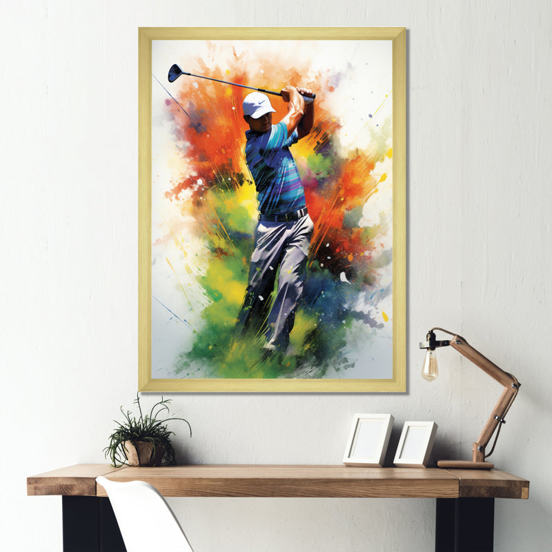 Konan Golf Dynamic Drives I - Art mural golf, H 32 po x l 16 po x P 1 po, Encadrement doré