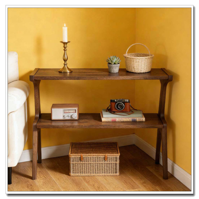 Storage Hall Table,Compact End Table,Wood Sofa Side Table, Rustic Brown