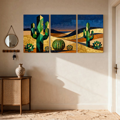 Cactus géométrique, paysage de désert, ensemble de 3 impressions sur toile