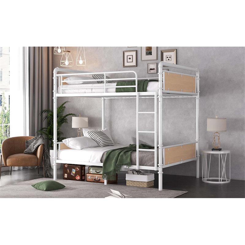 Twin XL Over Twin XL Metal Bunk Bed, Industrial Detachable Bunkbeds With Safety Guard Rails For Teens, White