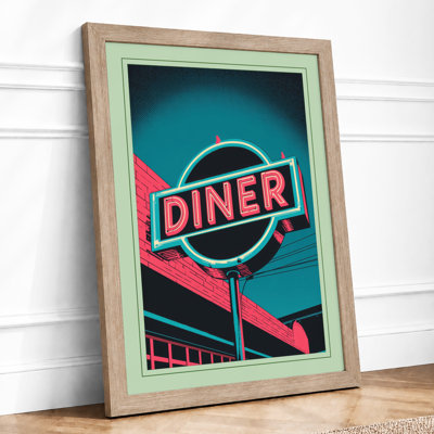 Neon Diner Sign Retro - Framed Print