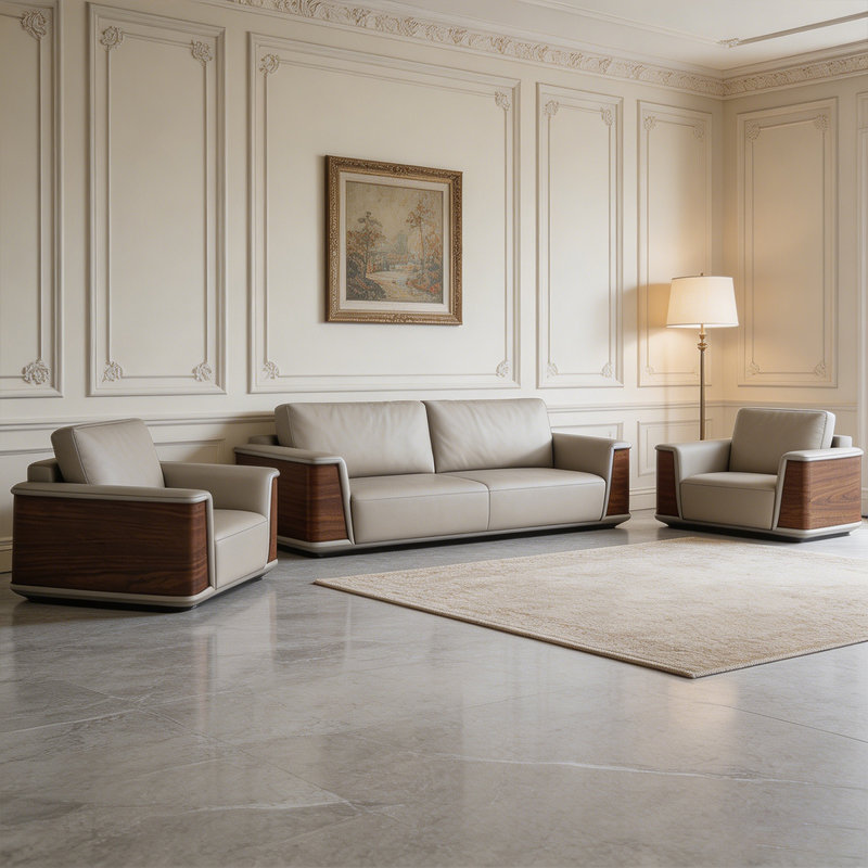 Ensemble de salon en cuir véritable 3 pièces, Causeuse 2 chaises