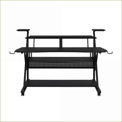 Willow Music Desk with Keyboard Tray &amp; Cable Management | Black | Synthetic Wood