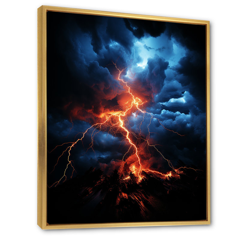 Danse électrique Ishir Orange Storm, Cadre flottant doré, H 32 po x l 16 po x P 1 po