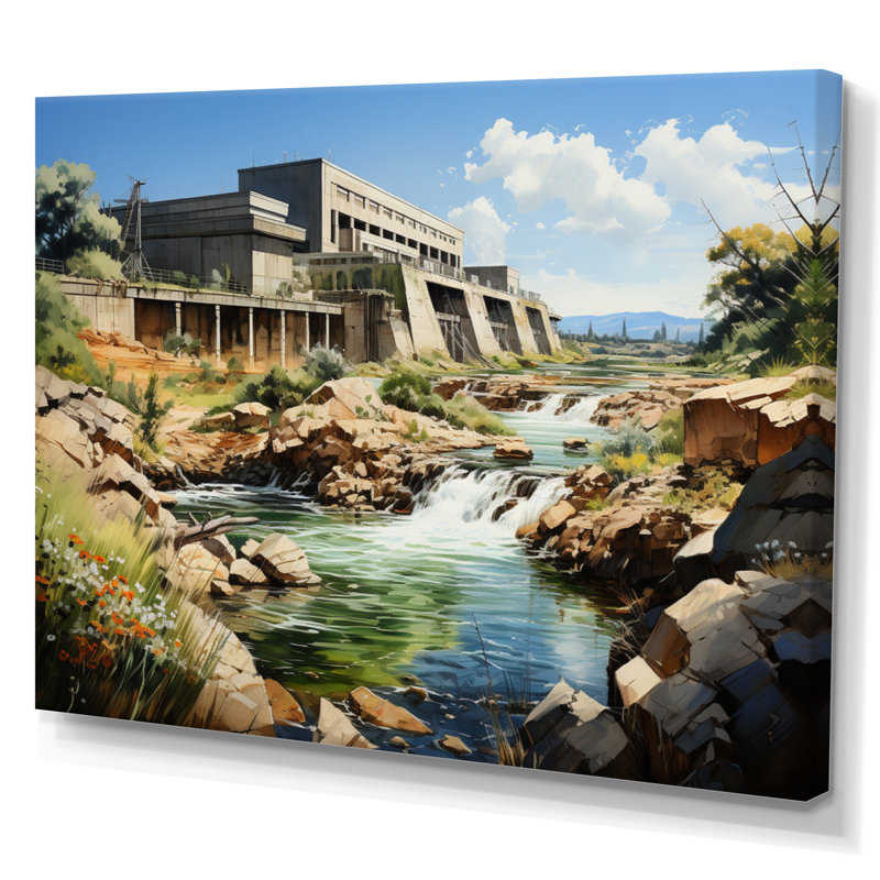 Dam Industrial Beauty Urban - Dams Wall Art Living Room, H 30 po x l 40 po x P 1,5 po, Toile tendue
