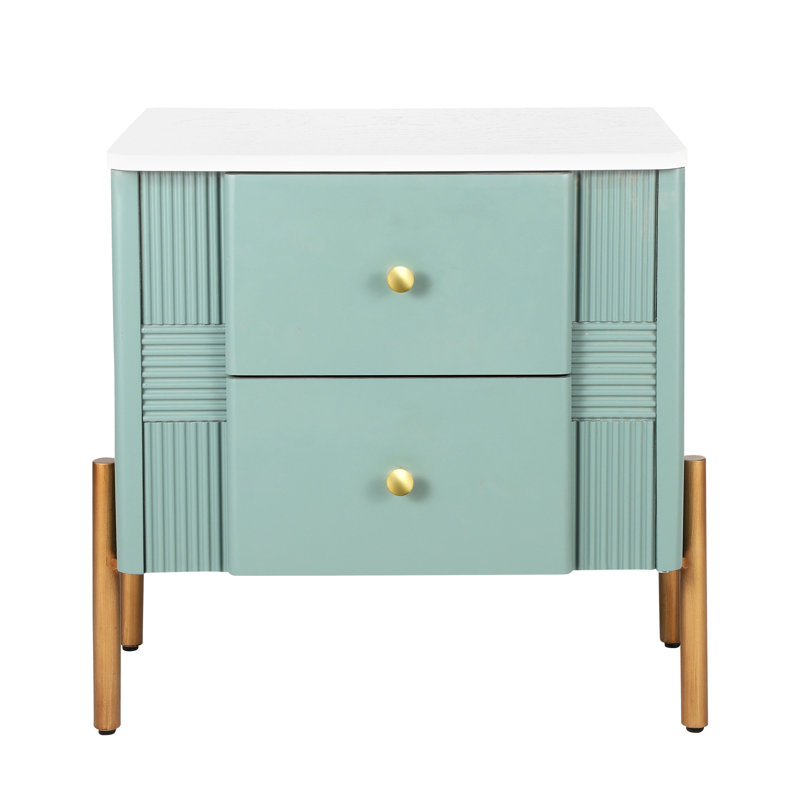 Table de bout cannelée en couleur, 2 tiroirs spacieux pour les objets personnels, design élégant, - support basculant, table de chevet facile à assembler avec textures horizontales et verticales sur le devant, rangement pour livres, métal