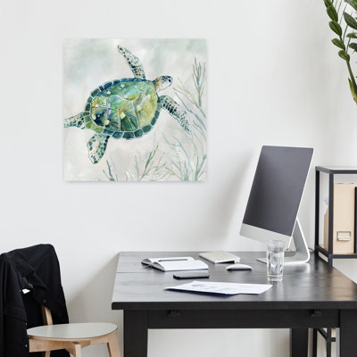 Seaglass Turtle I Contemporary Peaceful Realistic Turtle Animal Nature Wall Art