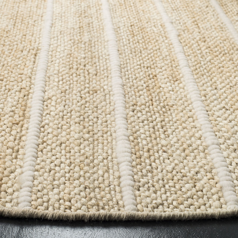 Abas Natural Fiber Hand Woven Jute/Nz Wool Geometric Rug, Round 6', Ivory