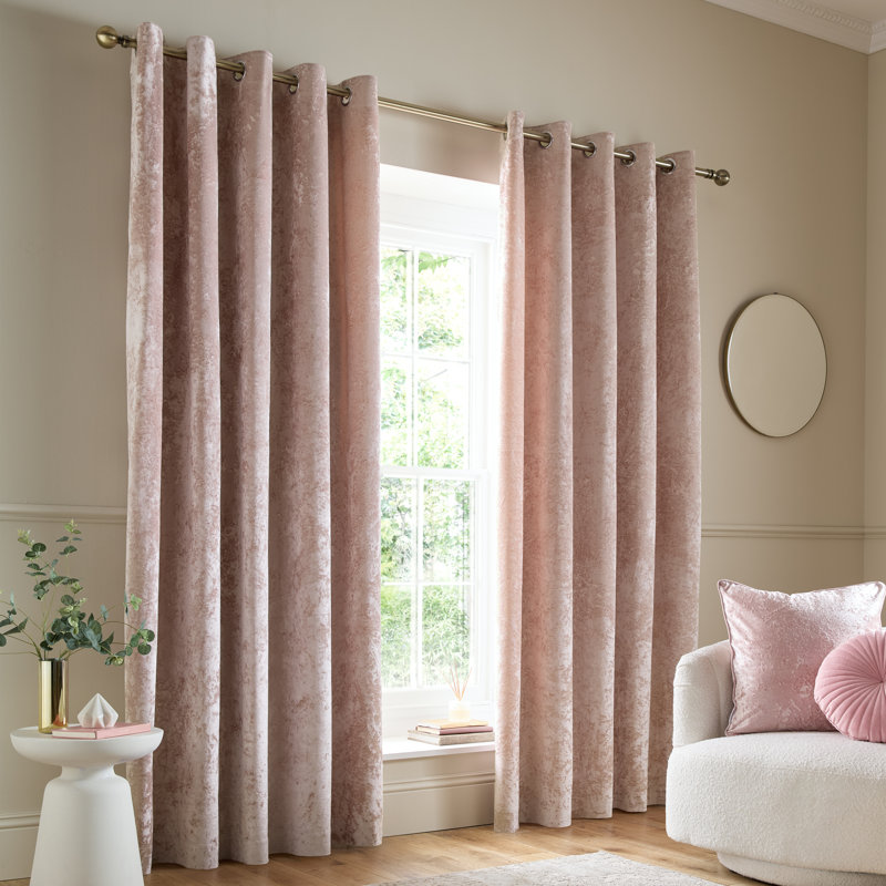 Crushed Velvet Eyelet Sheer Curtains, 168cm W x 229cm D, Blush