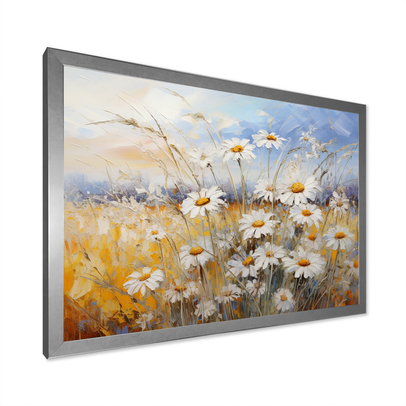«Daisies Country Charm», impression d'art mural, H 16 po x l 32 po x P 1 po, Cadre simple argenté