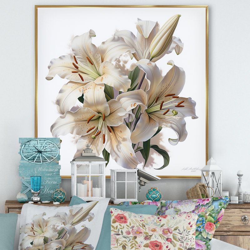 «Lily Blossom Ballet I» sur toile, H 36 po x l 36 po x P 1,5 po, Cadre flottant doré