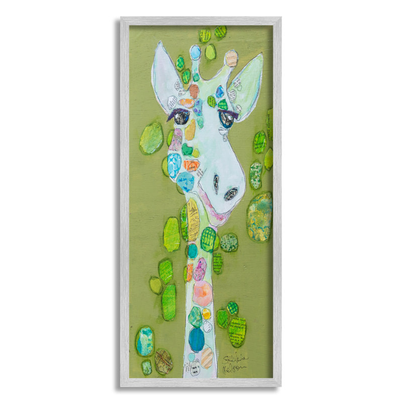 Collage de girafe verte sur bois, Estampe numérique Farmhouse, H 24 po x l 10 po x P 1,5 po