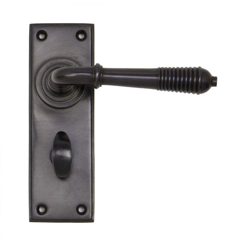 Reeded Bathroom Door Handle Kit, Aged Bronze