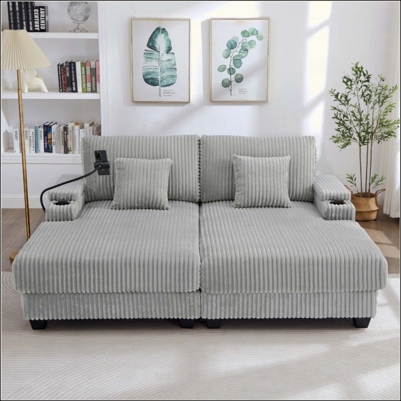 Canapé avec dossier réglable, porte-gobelets, Gris
