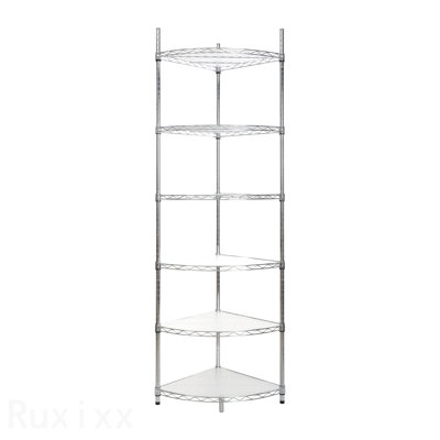 6 Tier Shelf Corner Wire Shelf Rack Adjustable Metal Heavy Duty Free Standing Corner Storage Display Chrome Rack For Bathroom, Living Room, Kitchen - Chrome
