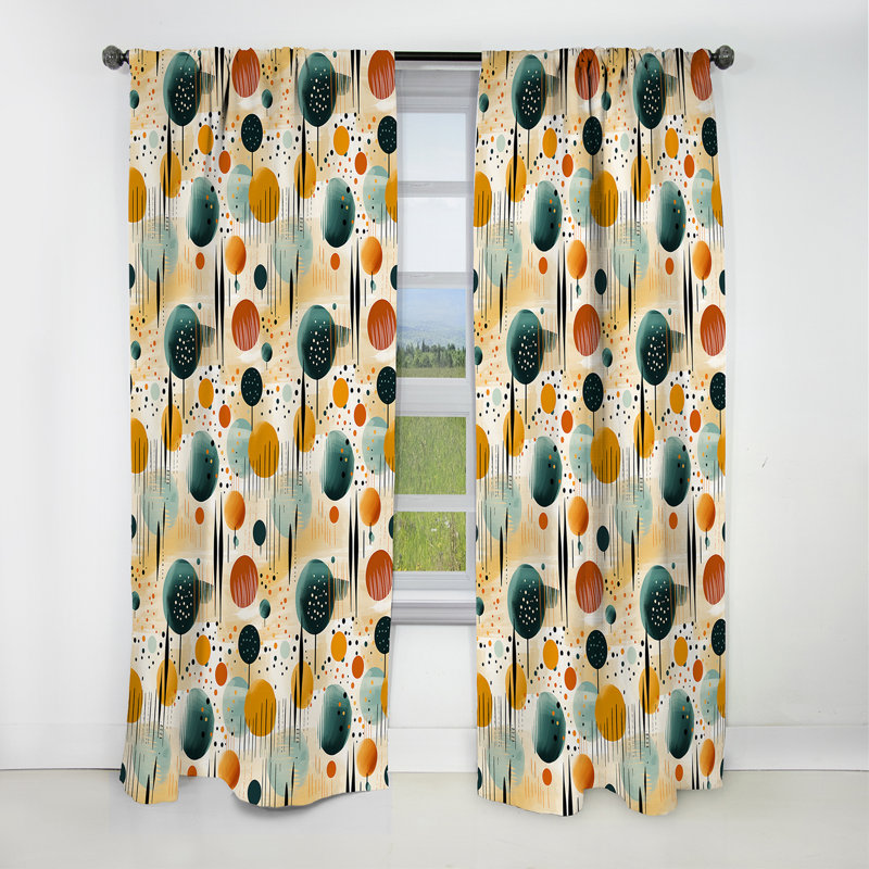 Motif géométrique jaune et vert - Rideau abstrait - Rideau occultant - 1 panneau, L 52 po x L 95 po