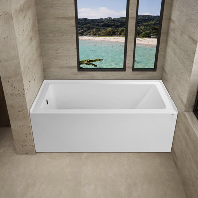 54" x 32" Alcove Bathtub – Acrylic Soaking Tub with Integral Apron, Left Drain, Three-Wall Installation, Modern Bathroom Tub